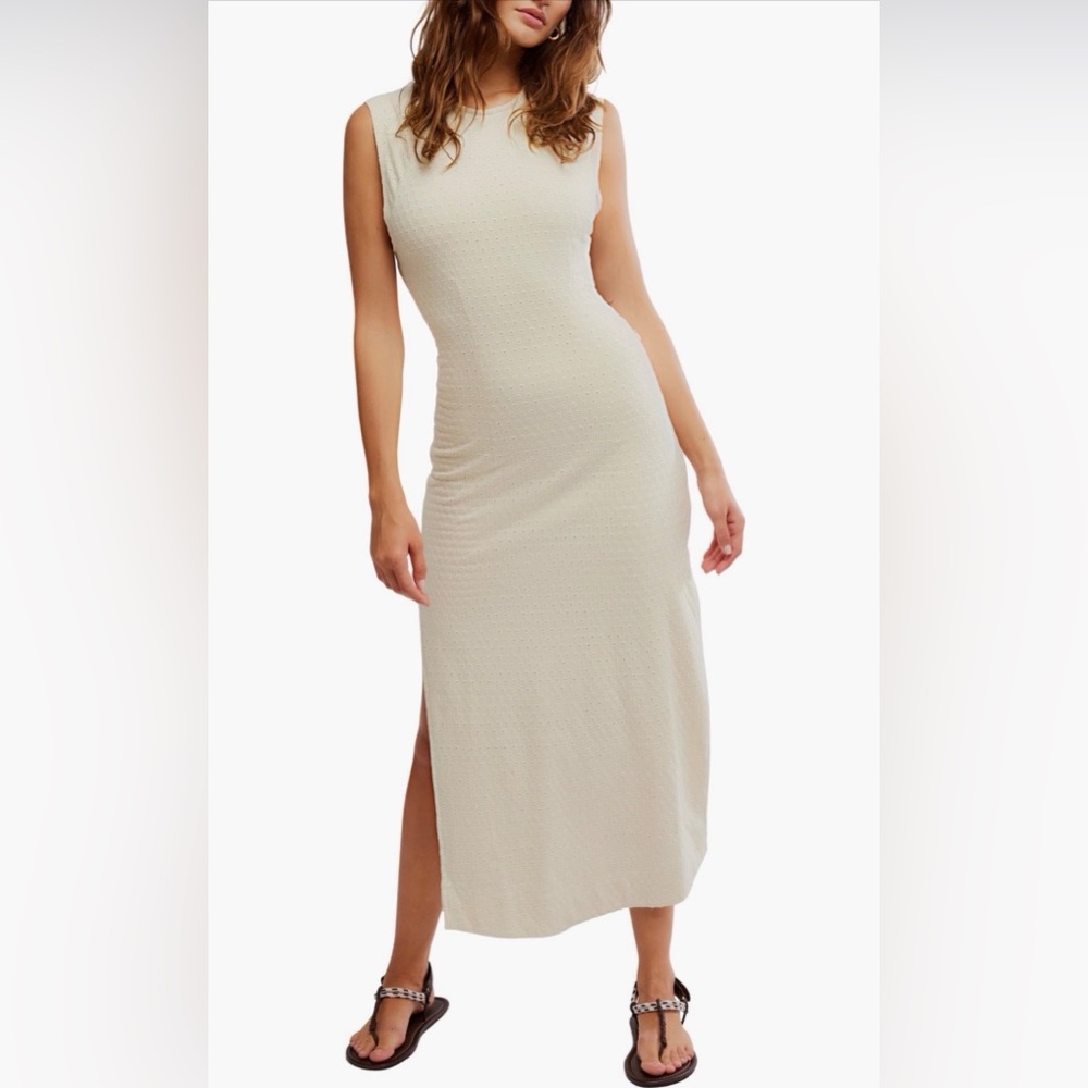 Free People Elegant Cream eyelet embroidered open back Dress